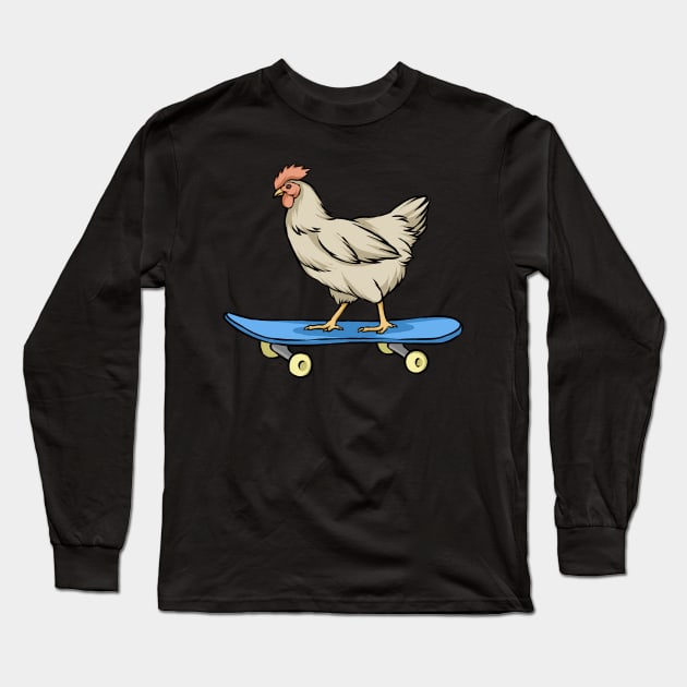 Chicken On A Skateboard Long Sleeve T-Shirt by fromherotozero